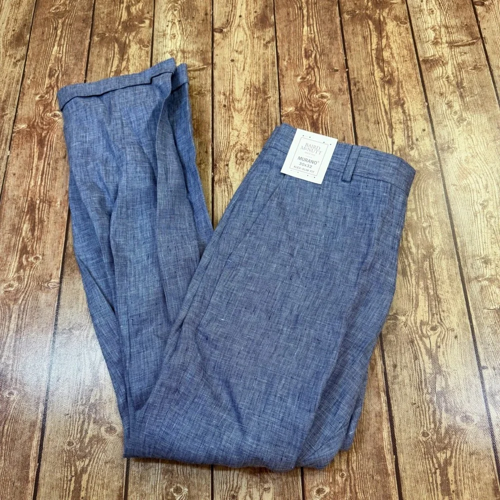 Murano Alex Slim Fit Pants Mens 30x32 Blue Baird McNutt Irish Linen Cuffed NWT